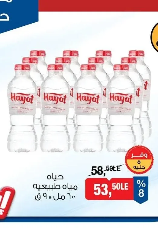 حياه مياه طبيعية 600 مل × 9 ق