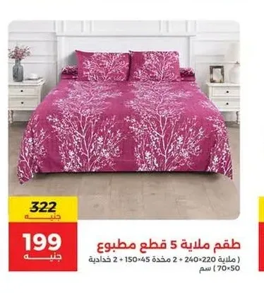 طقم ملاية 5 قطع مطبوع (ملاية 240×220 + 2 مخدة 150×50 + 2 خدادية 70×50 سم)