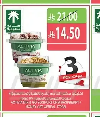 اكتيفيا مكس الجو زبادي باللبن والتوت العليق / حبوب الشوفان بالعسل 170 جم