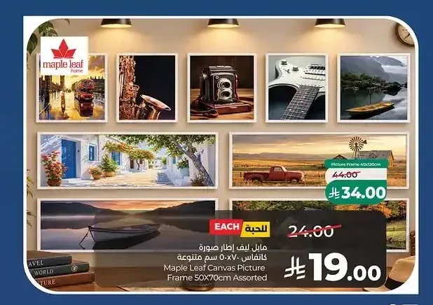 إطار صورة كانفاس مابل ليف 50×70 سم متنوع