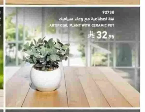 نبتة اصطناعية مع وعاء سيراميك