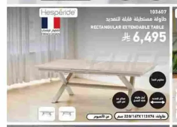 طاولة مستطيلة قابلة للتمديد 220/167×113×76 سم